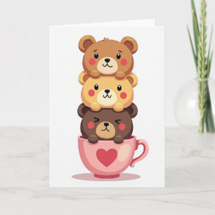 Cute Teddy Bear Stack Love Card