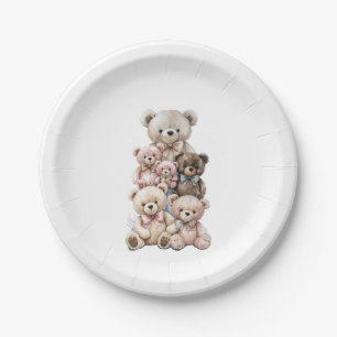 Cute Teddy Bear Stack Pastel Paper Plate
