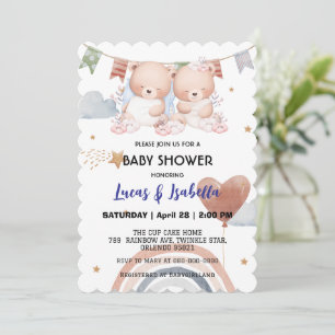 Cute teddy bear star balloon baby shower party  thank you card