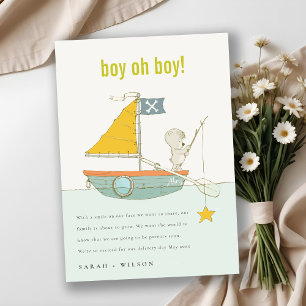 Cute Teddy Bear Star Sailboat Baby Announcement