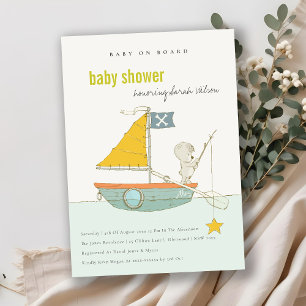 Cute Teddy Bear Star Sailboat Baby Shower Invite