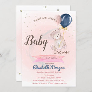 Cute Teddy Bear,Stars Baby Shower Invitation
