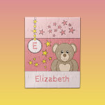Cute teddy bear stars name pink jigsaw puzzle<br><div class="desc">Jigsaw puzzle for kids.
Featuring a cute brown teddy bear,  stars and name.
Pink and yellow..
Children's gift idea.</div>