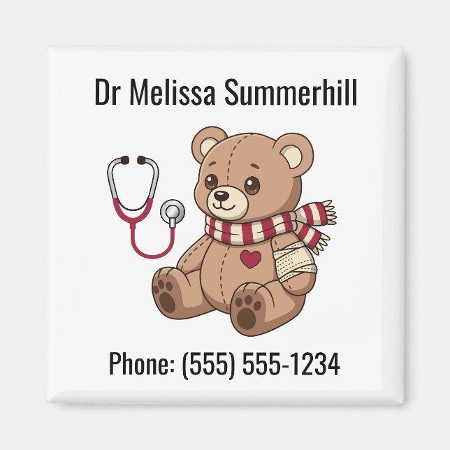 Cute Teddy Bear Stethoscope Paediatrician Magnet (Front)