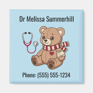 Cute Teddy Bear Stethoscope Pediatrician Blue Magnet