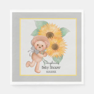 Cute Teddy Bear Sunflower Baby Shower Napkin