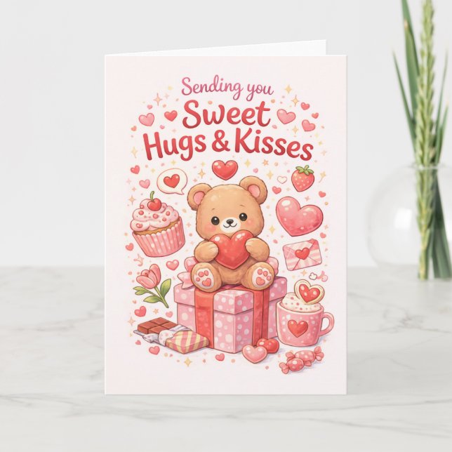 Cute Teddy Bear Sweet Hugs & Kisses Greeting Card  (Front)