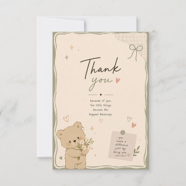 Cute Teddy Bear Thank You Card (Front)