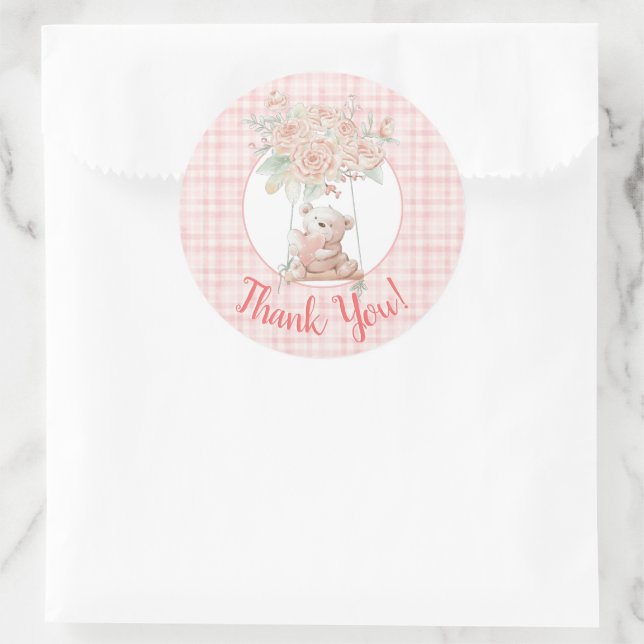 Cute Teddy Bear Thank You Classic Round Sticker (Bag)