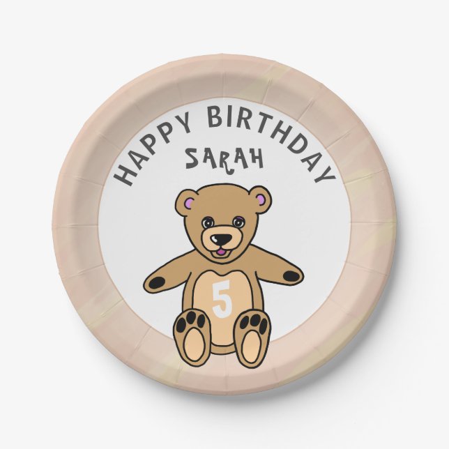 Cute Teddy Bear Toy Kid`s Birthday  Paper Plate (Front)