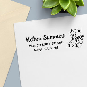 Cute Teddy Bear Toy with Scarf Return Address Self-inking Stamp