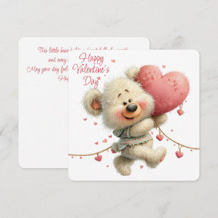 Cute Teddy Bear Valentine Card with Pink Heart