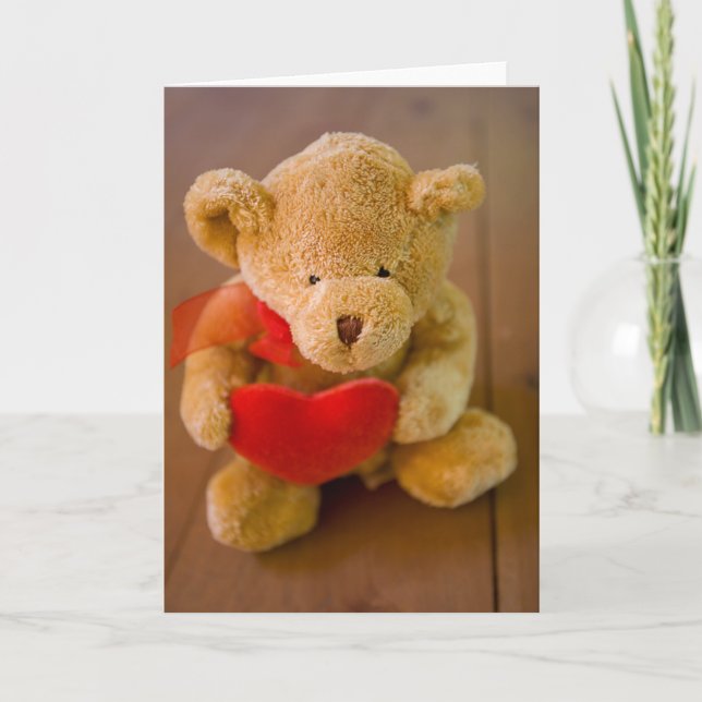 Cute Teddy Bear Valentine Holiday Card (Front)
