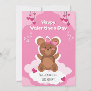 Cute Teddy Bear Valentine's Day Card for Kids 