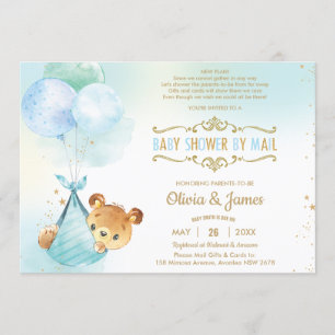 Cute Teddy Bear Virtual Baby Shower by Mail Boy Invitation