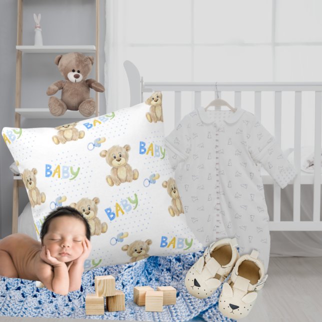 Cute Teddy Bear Watercolor Baby Boy Nursery Cushion (Creator Uploaded)