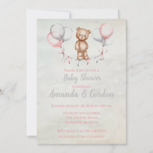 Cute Teddy Bear Watercolor Baby Shower Invitation