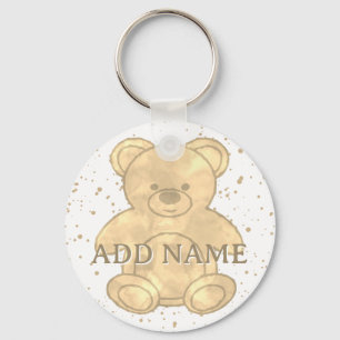 Cute Teddy Bear Watercolor Custom Name Key Ring