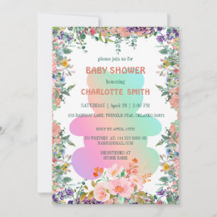 Cute teddy Bear watercolor gradient baby shower  Invitation