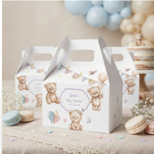 Cute Teddy Bear watercolor pastel Baby Shower Favo Favour Box