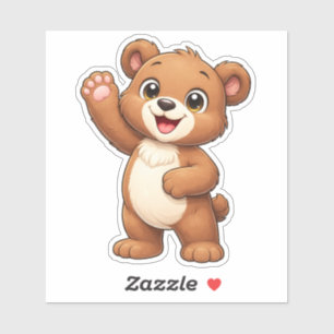 Cute Teddy Bear Waving Custom-Cut Vinyl Sticker