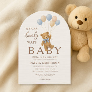 Cute Teddy Bear We Can Bearly Wait Invitation