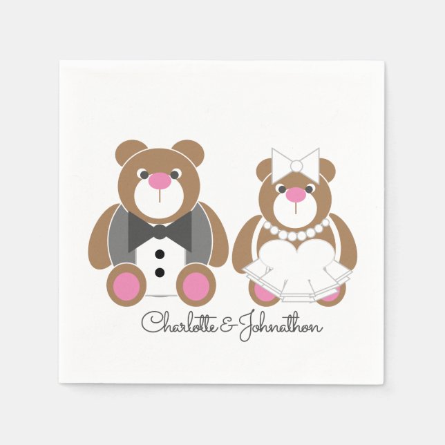 Cute teddy bear wedding napkin (Front)
