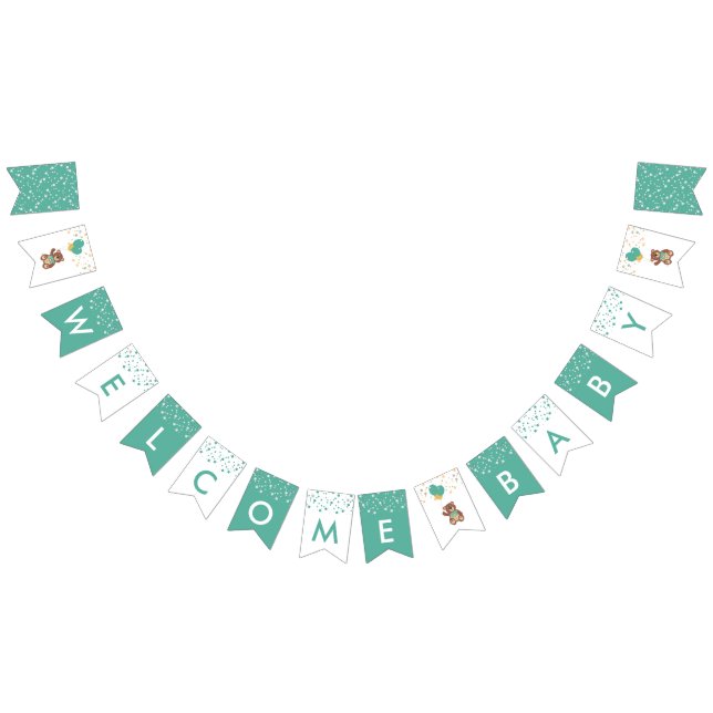 Cute Teddy Bear Welcome Gender Neutral Baby Shower Bunting (All)