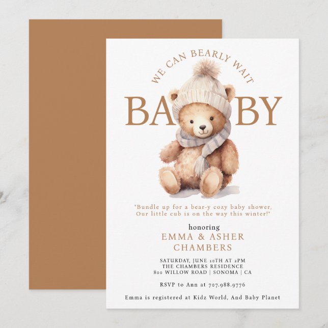 Cute Teddy Bear Winter Baby Shower Invitation (Front/Back)
