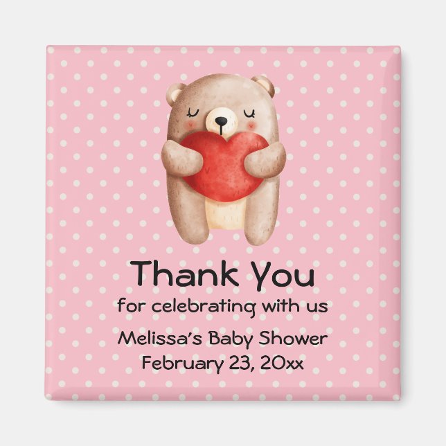 Cute Teddy Bear with a Red Heart Party Thank You Magnet (Front)