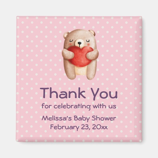 Cute Teddy Bear with a Red Heart Party Thank You Magnet (Front)