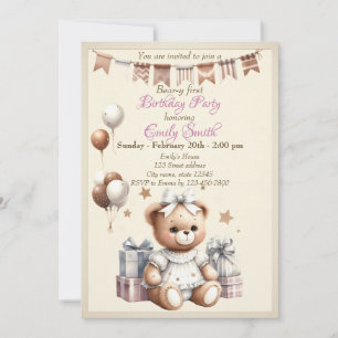 Cute Teddy Bear with Balloons and Gifts Invitation
