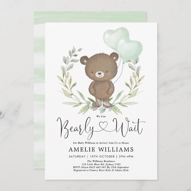 Cute Teddy Bear With Balloons Neutral Baby Shower Invitation (Front/Back)