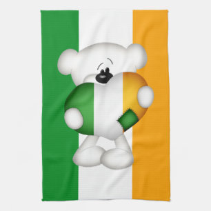 Cute Teddy Bear With Big Irish Heart Tea Towel