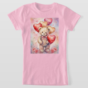 Cute Teddy Bear with Birthday Balloons Girl's T-Shirt