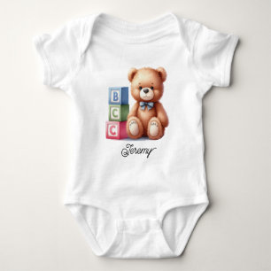 Cute Teddy Bear with Blocks Baby Bodysuit