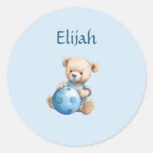 Cute Teddy Bear with Blue Ball Classic Round Sticker