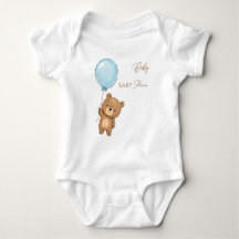 Cute Teddy Bear with Blue Balloon Boy Baby Shower