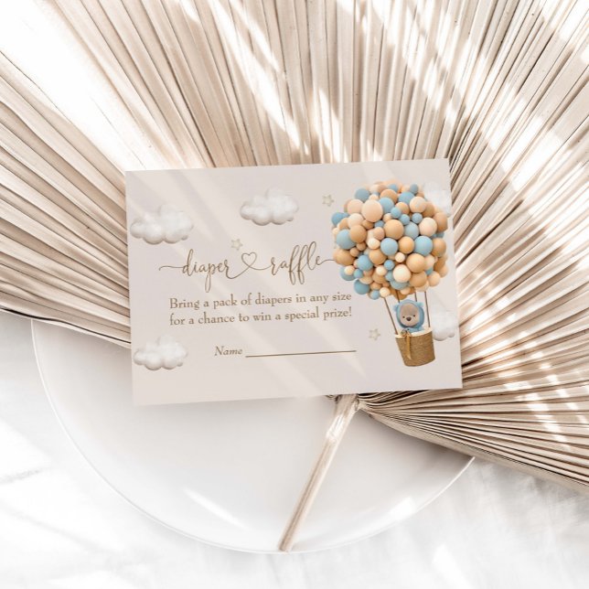 Cute Teddy Bear With Blue Balloons Diaper Raffle Enclosure Card (Creator Uploaded)