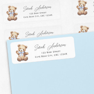 Cute Teddy Bear with Blue Ribbon Boy Shower
