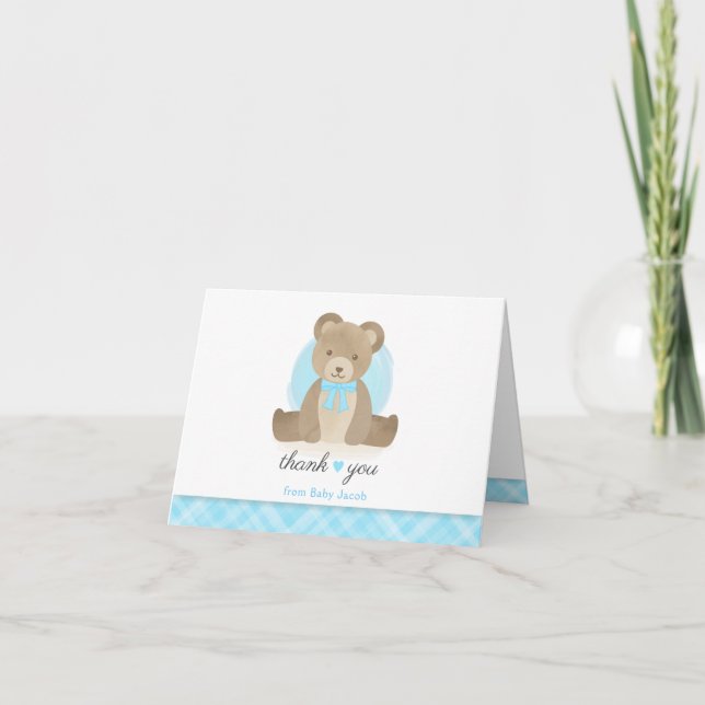 Cute Teddy Bear with Bow Tie Baby Shower Thank You Card (Front)