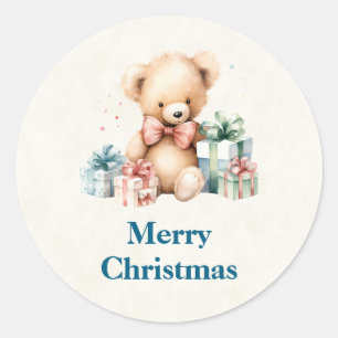 Cute Teddy Bear with Christmas Presents Classic Round Sticker