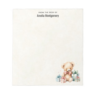 Cute Teddy Bear with Christmas Presents Notepad