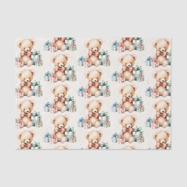 Cute Teddy Bear with Christmas Presents Pattern Tissue Paper (Front)