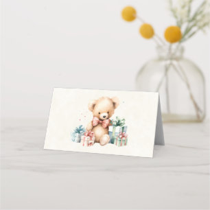 Cute Teddy Bear with Christmas Presents Place Card