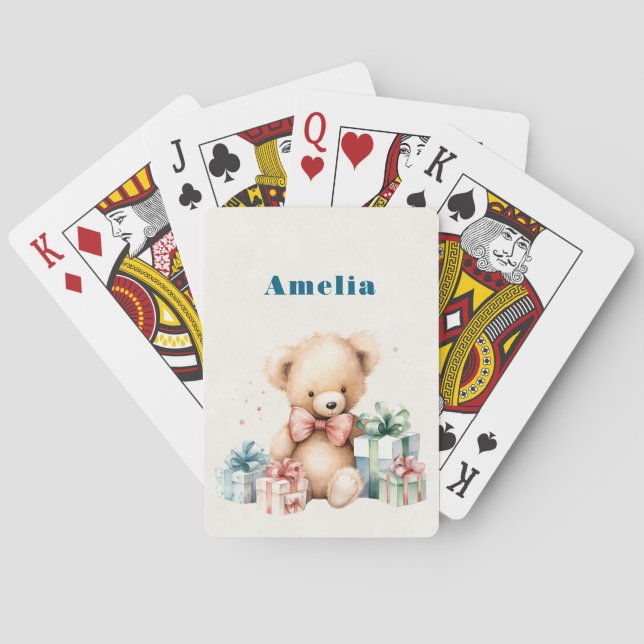 Cute Teddy Bear with Christmas Presents Playing Cards (Back)
