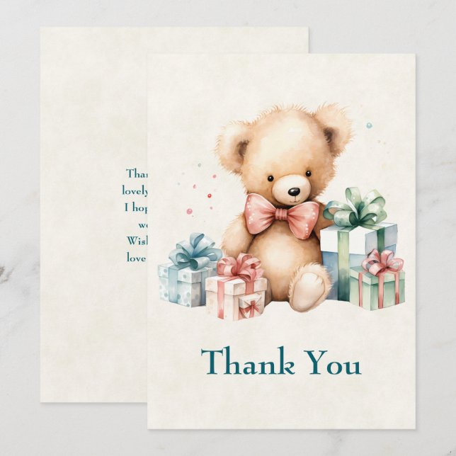 Cute Teddy Bear with Christmas Presents Thank You Card (Front/Back)