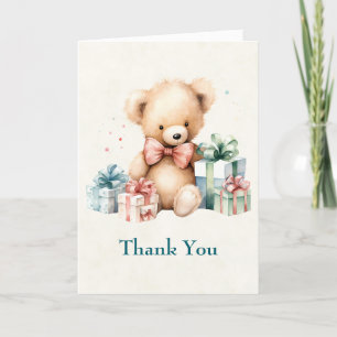 Cute Teddy Bear with Christmas Presents Thank You Card
