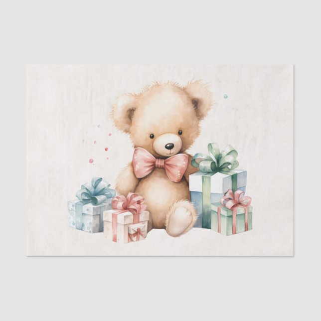 Cute Teddy Bear with Christmas Presents Tissue Paper (Front)