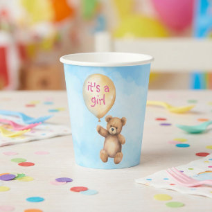 Cute teddy bear with floating balloon baby shower paper cups